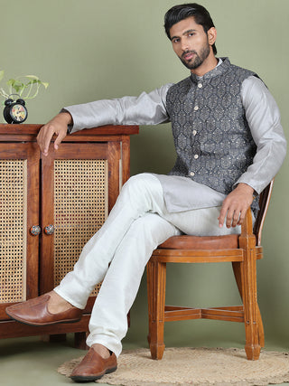 Men's Printed Nehru Jacket With Kurta Pyjama Set