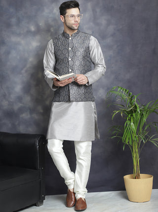 Men's Printed Nehru Jacket With Kurta Pyjama Set