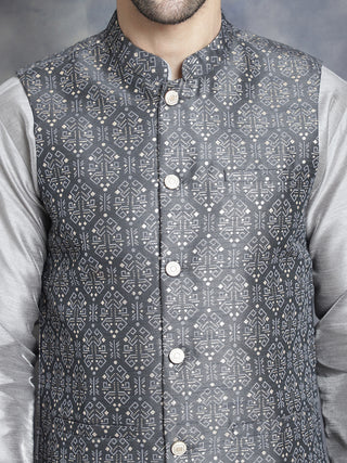 Men's Printed Nehru Jacket With Kurta Pyjama Set