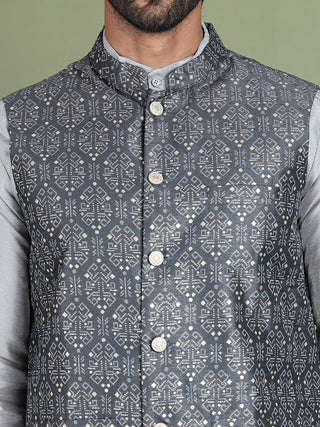 Men's Printed Nehru Jacket With Kurta Pyjama Set