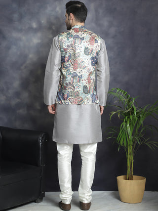 Men's Digital Print and Zari Work Nehru Jacket With Kurta Pyjama Set