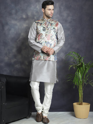 Men's Digital Print and Zari Work Nehru Jacket With Kurta Pyjama Set