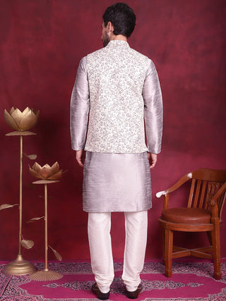 Woven Design Nehru Jacket With Kurta Pyjama Set
