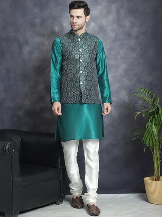 Men's Printed Nehru Jacket With Kurta Pyjama Set