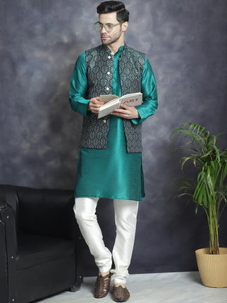 Men's Printed Nehru Jacket With Kurta Pyjama Set