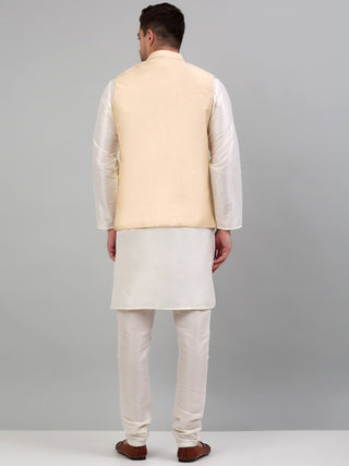 Men's Embroidered Nehru Jacket With Solid Kurta Pyjama Set.