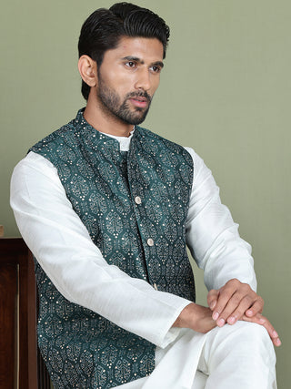 Men's Printed Nehru Jacket With Kurta Pyjama Set
