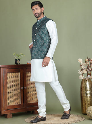 Men's Printed Nehru Jacket With Kurta Pyjama Set