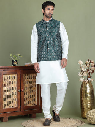 Men's Printed Nehru Jacket With Kurta Pyjama Set