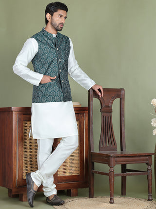 Men's Printed Nehru Jacket With Kurta Pyjama Set