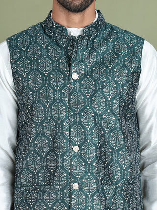 Men's Printed Nehru Jacket With Kurta Pyjama Set