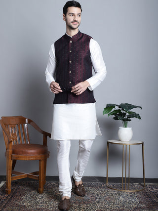 Men's Woven Design Nehru Jacket With Kurta Pyjama Set