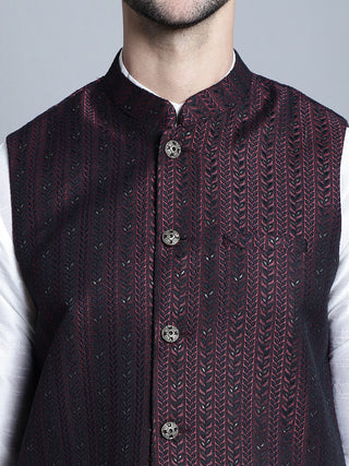 Men's Woven Design Nehru Jacket With Kurta Pyjama Set