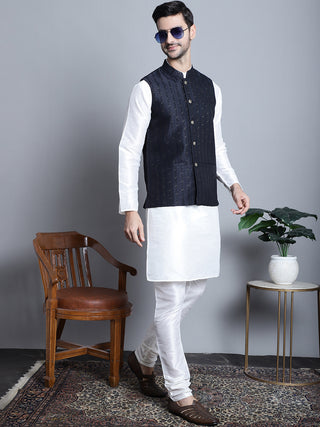 Men's Woven Design Nehru Jacket With Kurta Pyjama Set