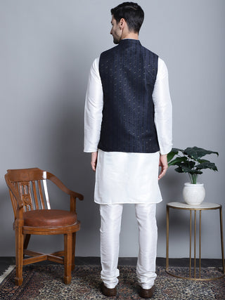 Men's Woven Design Nehru Jacket With Kurta Pyjama Set