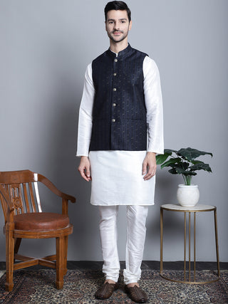 Men's Woven Design Nehru Jacket With Kurta Pyjama Set