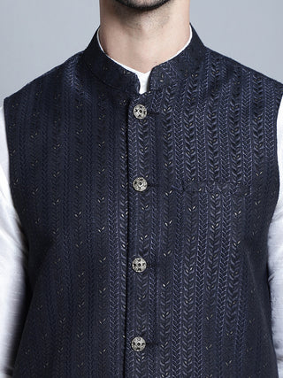 Men's Woven Design Nehru Jacket With Kurta Pyjama Set