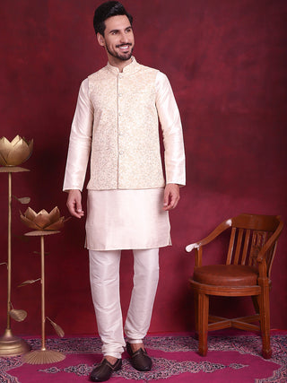 Woven Design Nehru Jacket With Kurta Pyjama Set