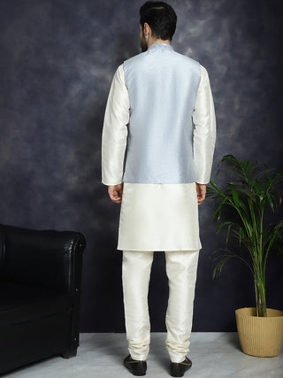 Men's Sequins and Embroidred Nehru Jacket With Solid Kurta Pyjama