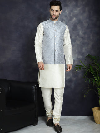 Men's Sequins and Embroidred Nehru Jacket With Solid Kurta Pyjama