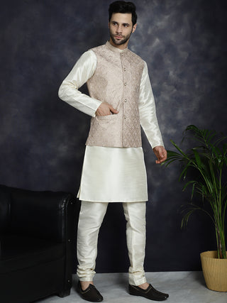 Men's Sequins and Embroidred Nehru Jacket With Solid Kurta Pyjama