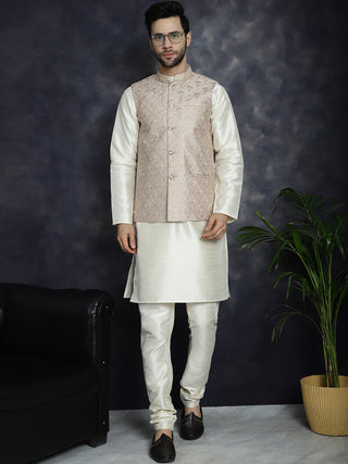 Men's Sequins and Embroidred Nehru Jacket With Solid Kurta Pyjama