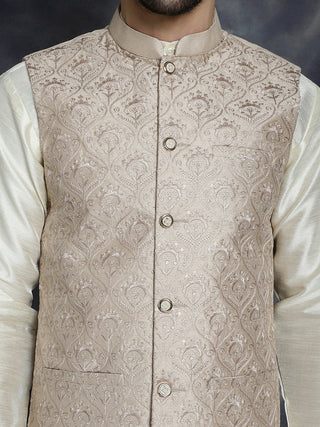 Men's Sequins and Embroidred Nehru Jacket With Solid Kurta Pyjama
