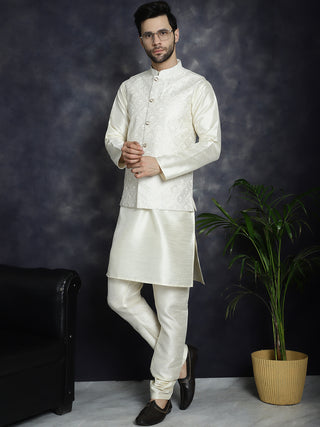 Men's Sequins and Embroidred Nehru Jacket With Solid Kurta Pyjama