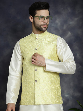 Men's Sequins and Embroidred Nehru Jacket With Solid Kurta Pyjama