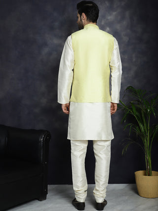 Men's Sequins and Embroidred Nehru Jacket With Solid Kurta Pyjama