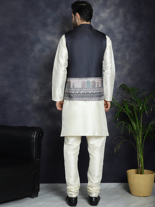 Men's Printed Nehru Jacket With Solid Kurta Pyjama