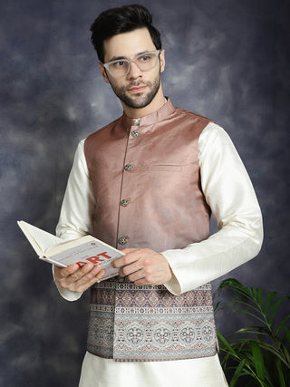 Men's Printed Nehru Jacket With Solid Kurta Pyjama