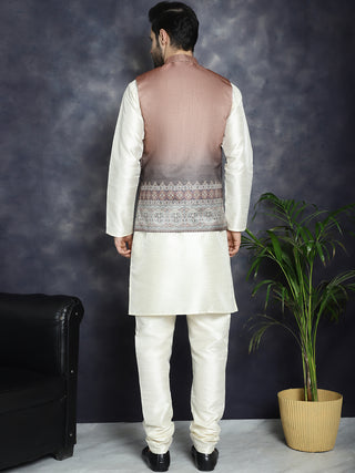 Men's Printed Nehru Jacket With Solid Kurta Pyjama