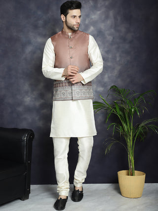 Men's Printed Nehru Jacket With Solid Kurta Pyjama