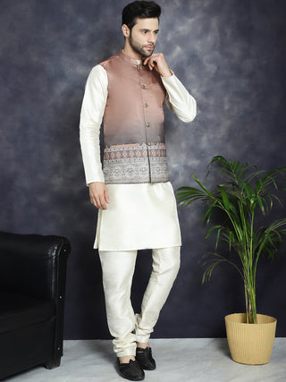 Men's Printed Nehru Jacket With Solid Kurta Pyjama