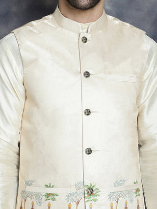 Men's Printed Nehru Jacket With Solid Kurta Pyjama