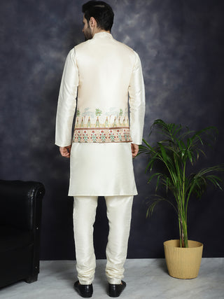 Men's Printed Nehru Jacket With Solid Kurta Pyjama