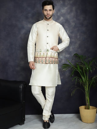 Men's Printed Nehru Jacket With Solid Kurta Pyjama