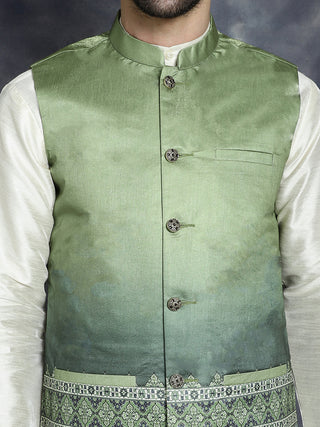 Men's Printed Nehru Jacket With Solid Kurta Pyjama