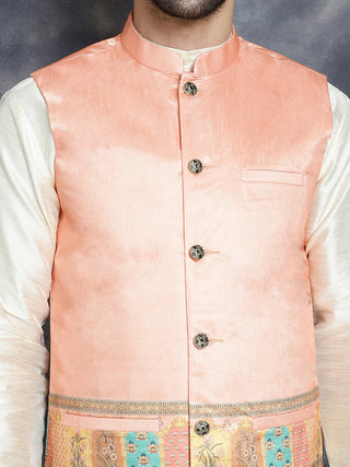 Men's Printed Nehru Jacket With Solid Kurta Pyjama