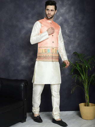 Men's Printed Nehru Jacket With Solid Kurta Pyjama