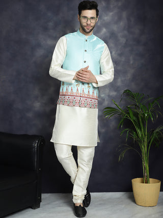 Men's Printed Nehru Jacket With Solid Kurta Pyjama