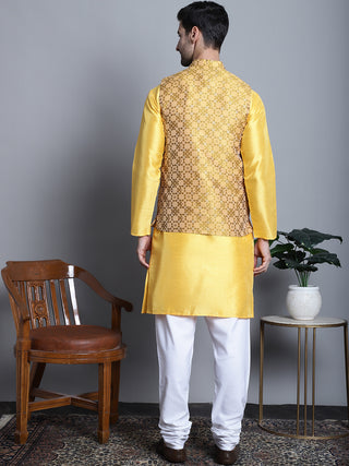 Men's Woven Design Nehru Jacket With Kurta Pyjama Set