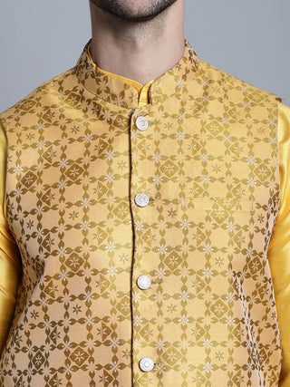 Men's Woven Design Nehru Jacket With Kurta Pyjama Set