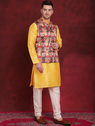 Multi Printed Nehru Jacket With Kurta Pyjama Set