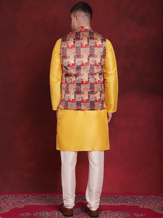 Multi Printed Nehru Jacket With Kurta Pyjama Set