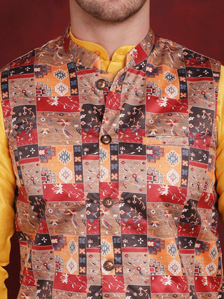 Multi Printed Nehru Jacket With Kurta Pyjama Set