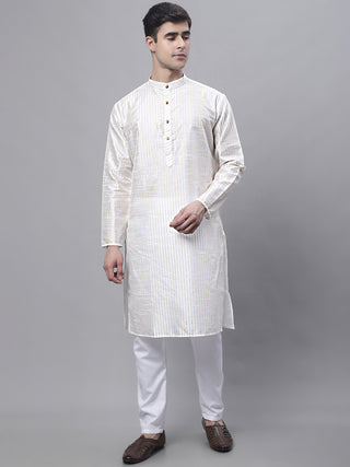 Men's Off White Embroidered Kurta Pyjama With Lime Printed Nehru Jacket