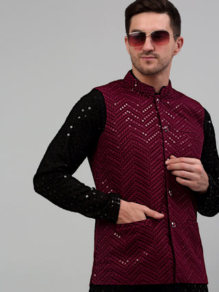 Sequin and Embroidered Nehru Jacket With Kurta Pyjama