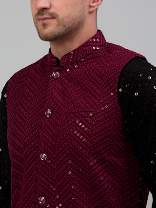 Sequin and Embroidered Nehru Jacket With Kurta Pyjama